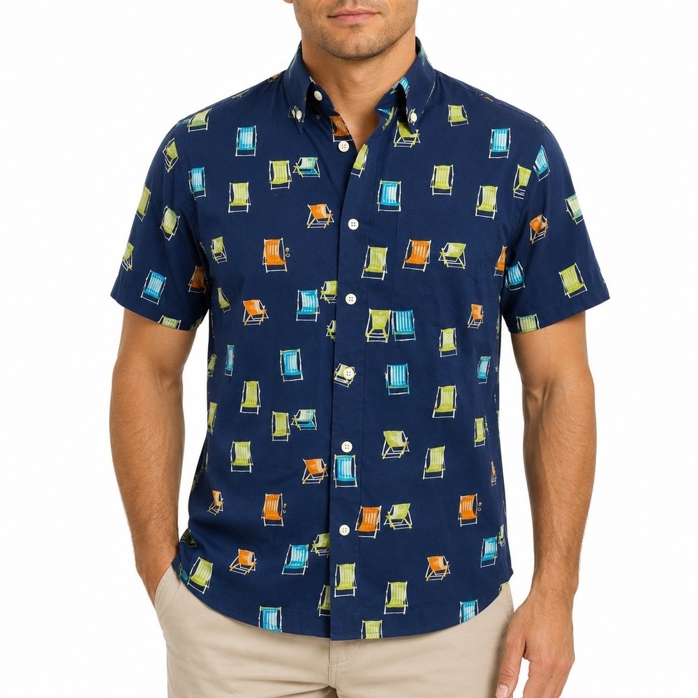 Nautica Shirt Small Lawn Chairs Button-Down Navy Blue